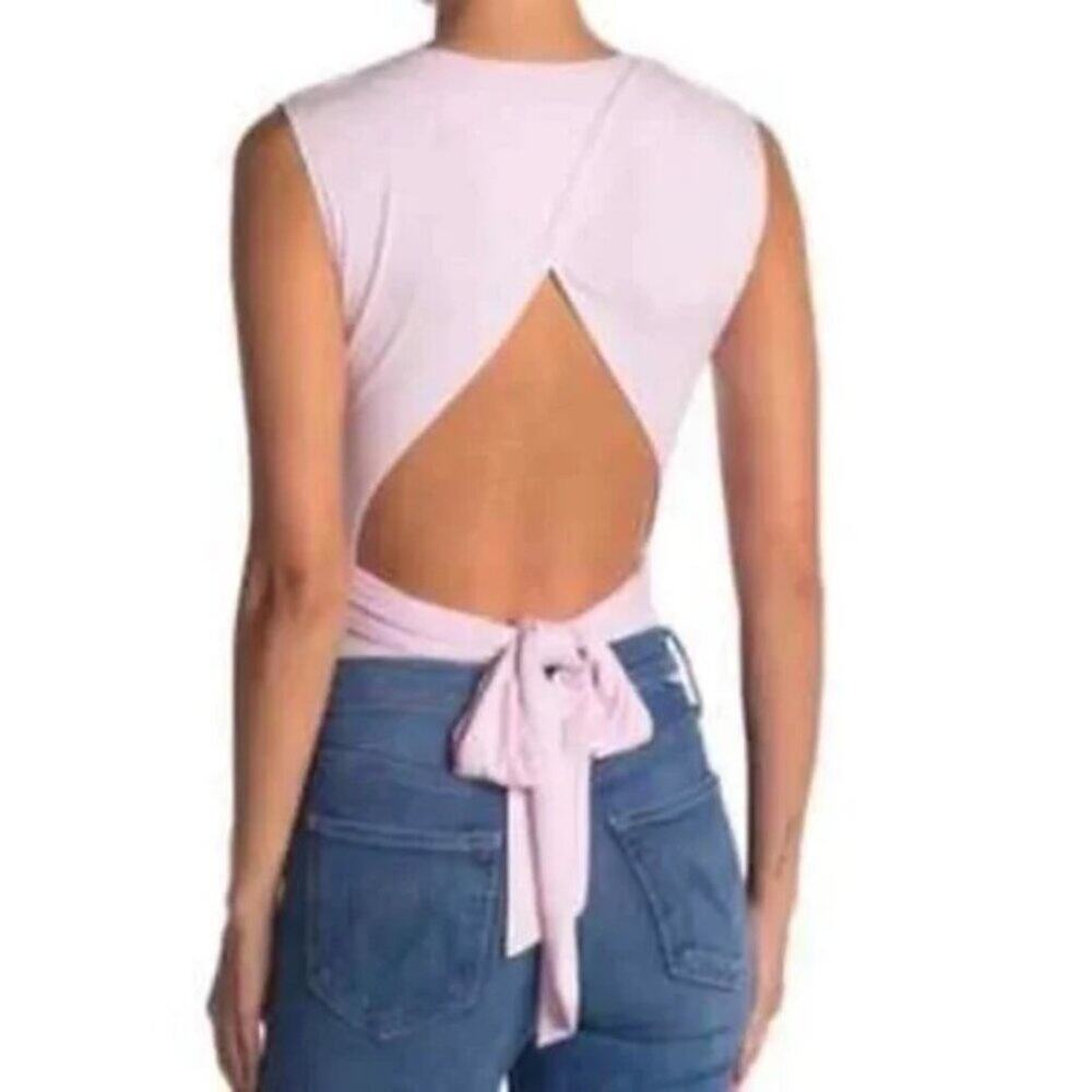 BCBGeneration Ribbed Open Back Bodysuit Tie Waist Lilac Pink Junior XS NWT